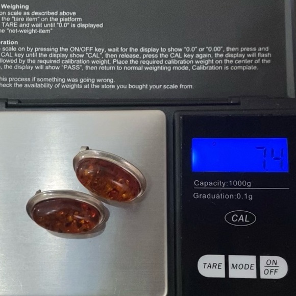 Vintage Sterling Silver Handcrafted Cabochon Oval Baltic Amber Earrings 7.4g - Picture 13 of 15